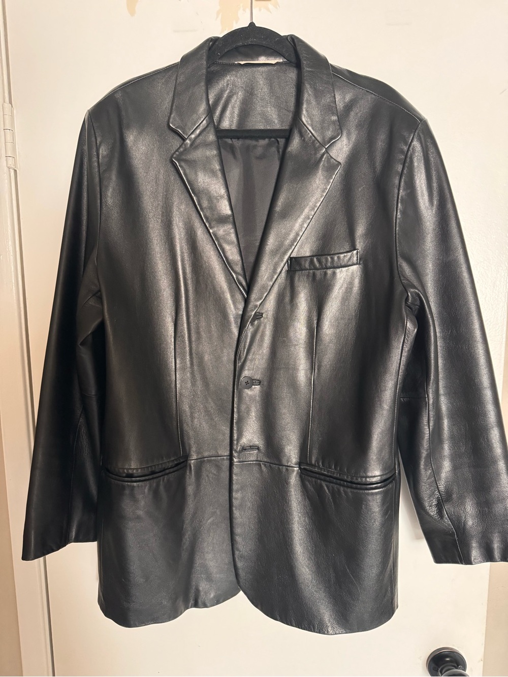 Perry Ellis Men's Genuine Black Leather Blazer/Sport Coat XL 44 Long
